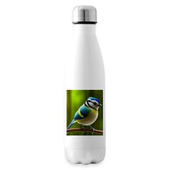Cooles Comic Porträt einer Blaumeise - Isolierflasche - Weiß - Rechts