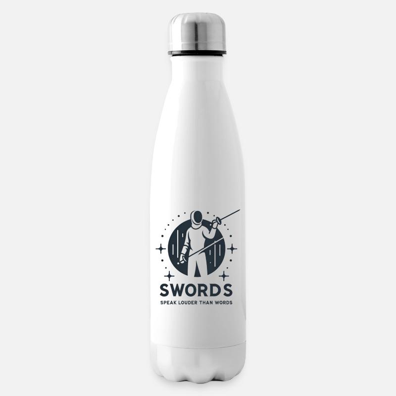 "Schwerter sagen lauter als Worte" - Isolierflasche - Weiß