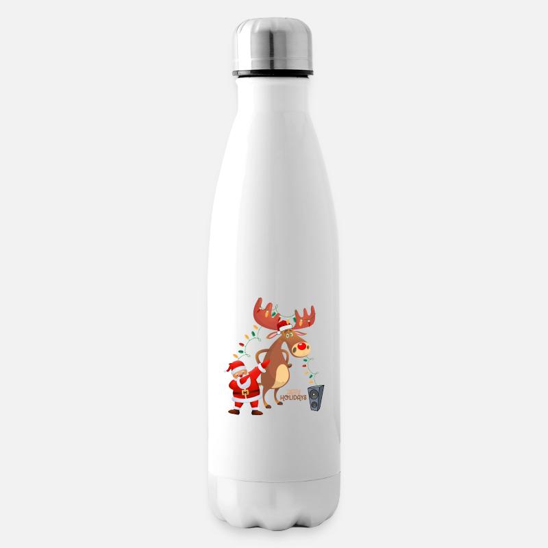 Dabbing Santa, Rudolph und Weihnachtsbeleuchtung - Isolierflasche - Weiß