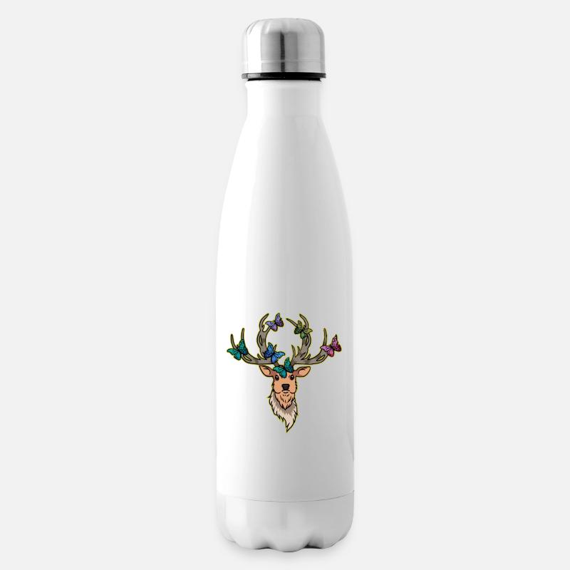 Hirsch Schmetterlinge Hirschkopf Frühling - Isolierflasche - Weiß
