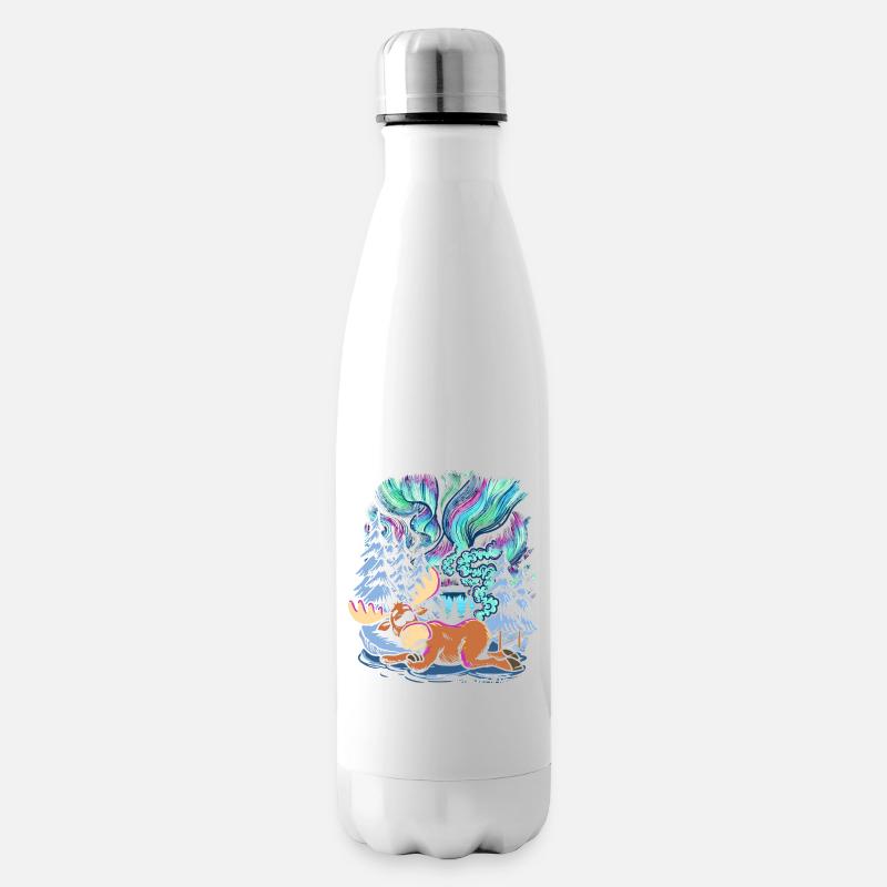 Northern Lights - Moose - Aurora Borealis - Isolierflasche - Weiß