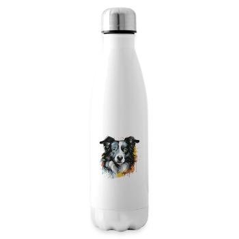 Border Collie Dog Head Portrait Pop Art - Insulated Water Bottle - white - Right