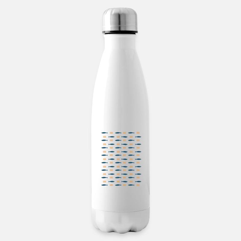 Minimalist Sardines and Waves Pattern for Summer - Insulated Water Bottle - white
