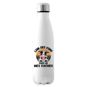 Loin Des Cons Près De Mes Vaches Humour Vintage - Bouteille isotherme - blanc - Droite