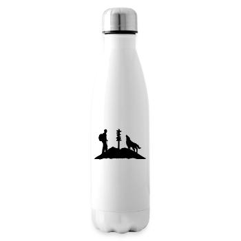 Wandern, Wanderer, Wolf und Berg - Isolierflasche - Weiß - Rechts