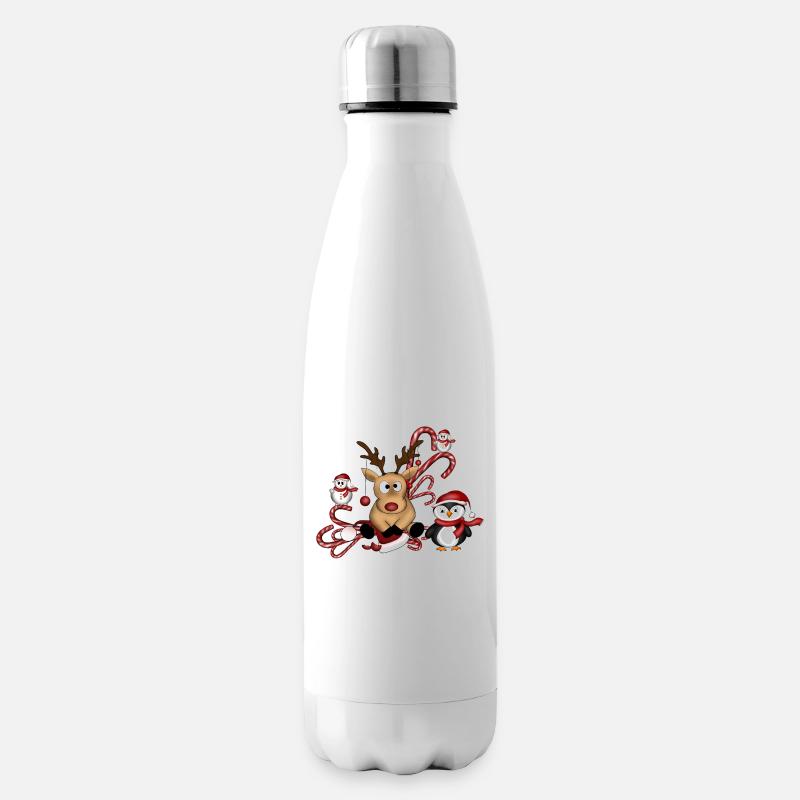 Rentier Pinguin Schneemänner - Isolierflasche - Weiß