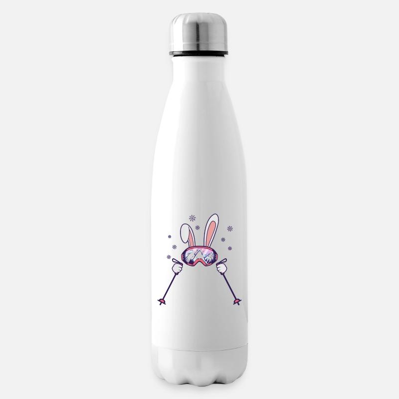 Lapin de ski avec bâtons de ski et lunettes de ski - Bouteille isotherme - blanc