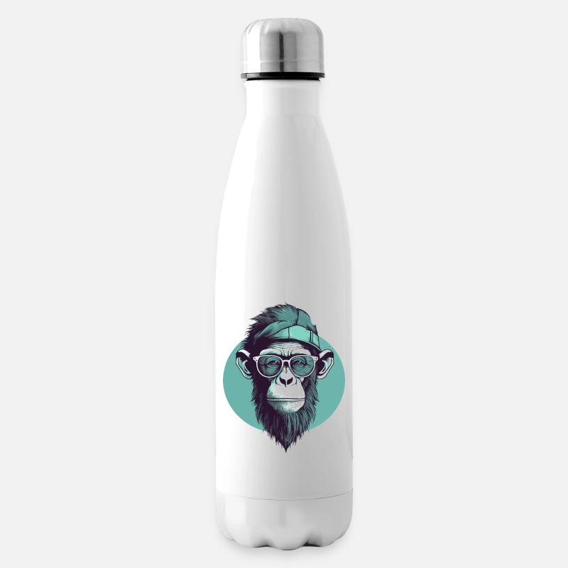 Cooler Hipster Affe mit Brille und Cap - Isolierflasche - Weiß