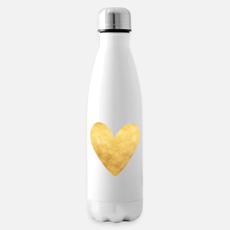 goldenes Herz - Isolierflasche - Weiß