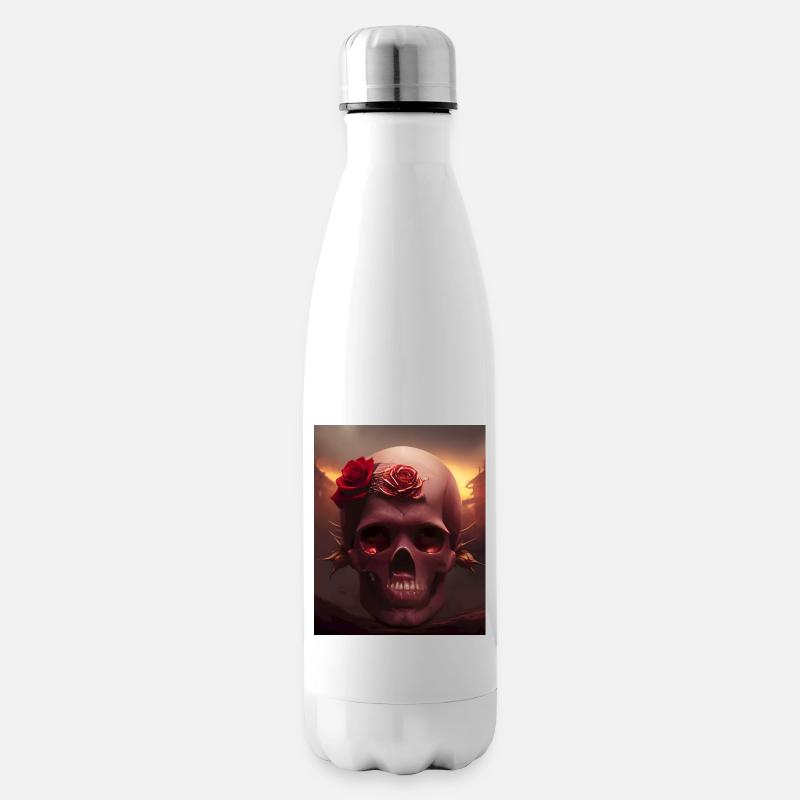 Totenkopf mit Rosen - Isolierflasche - Weiß