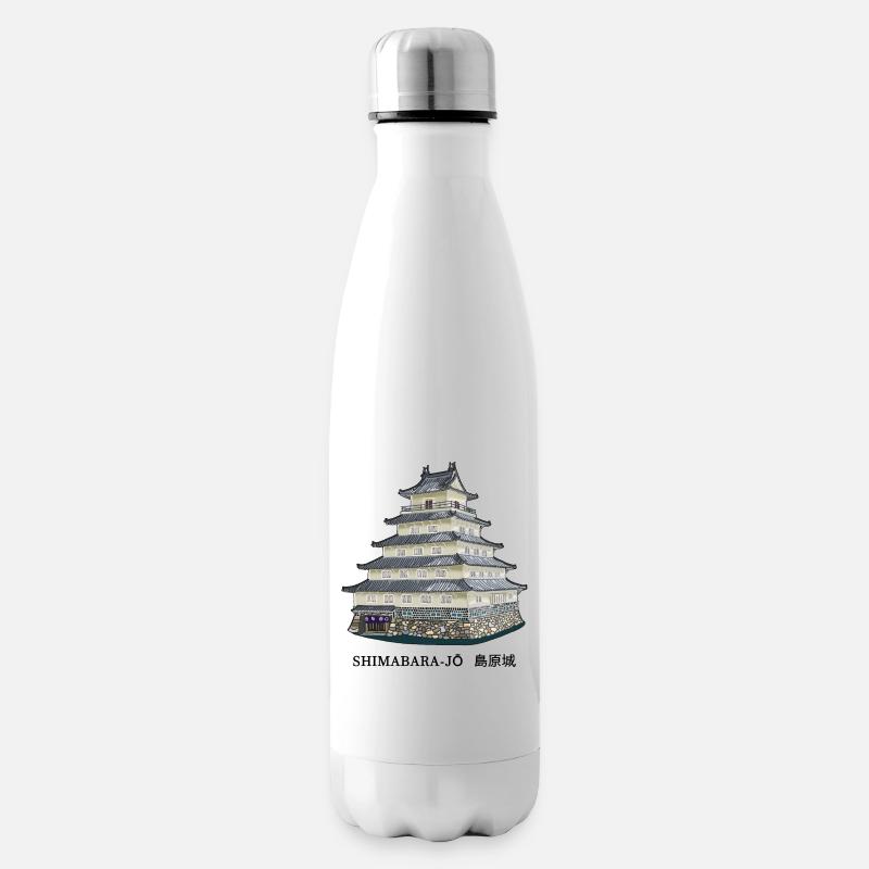 Château de Shimabara, Japon, Beaux Endroits Dessin - Bouteille isotherme - blanc