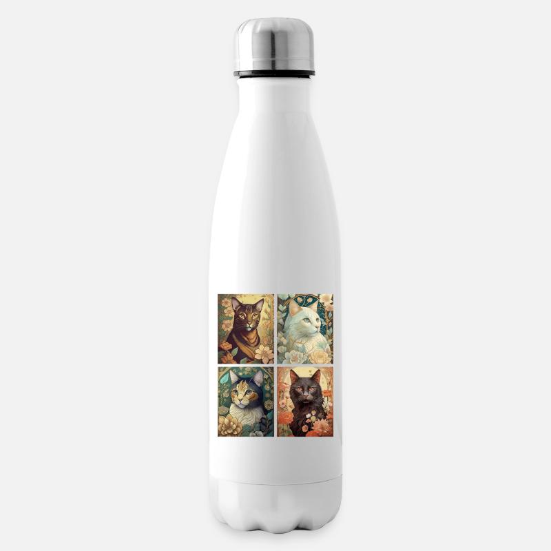 Chats dans le style d'Alphonse Mucha - Bouteille isotherme - blanc