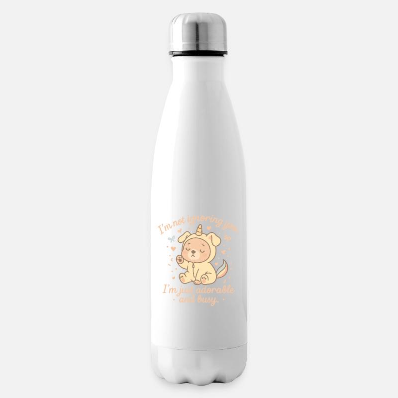 Süßer Einhorn-Welpe mit frechem Spruch - Isolierflasche - Weiß