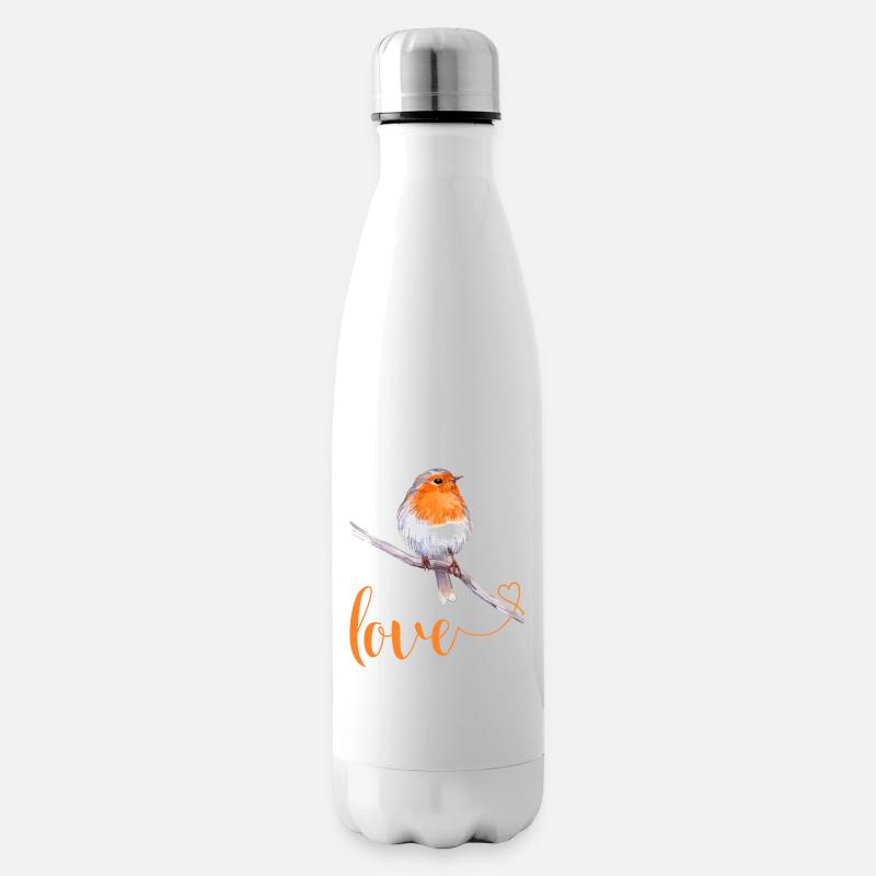 Robin avec texte d’amour - Bouteille isotherme - blanc