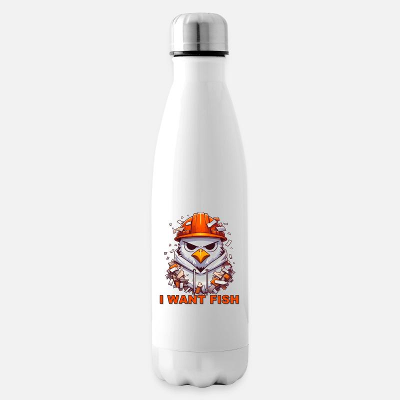 Möwe Bauarbeiter Grafik - Isolierflasche - Weiß