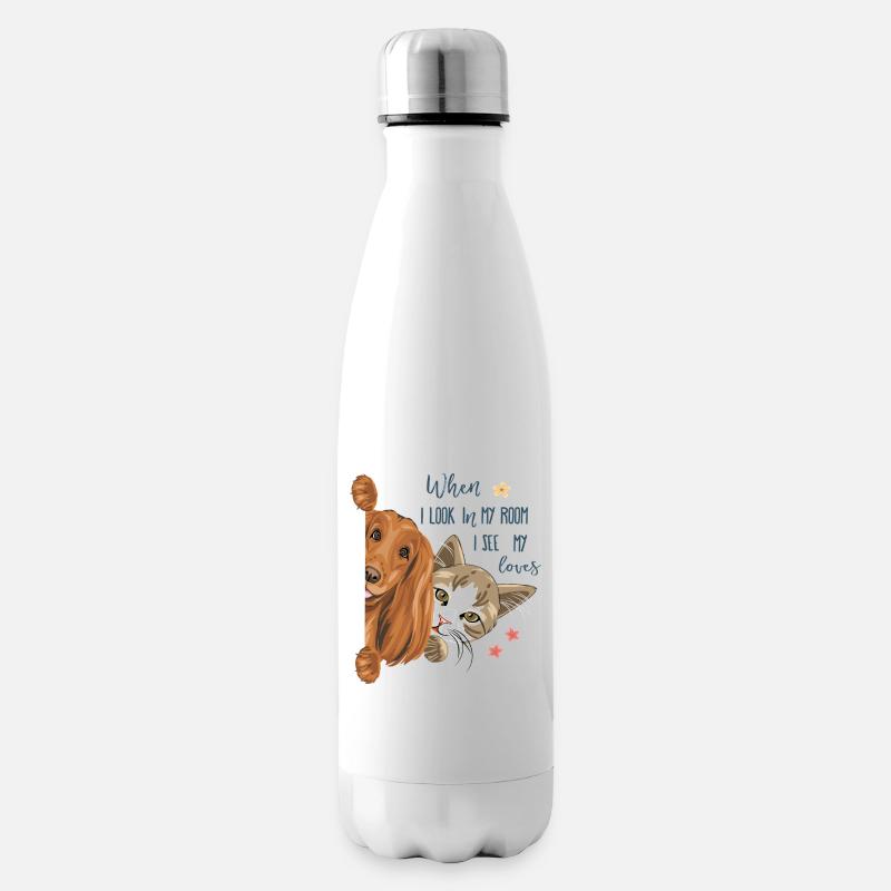 Hund und Katze  - Isolierflasche - Weiß