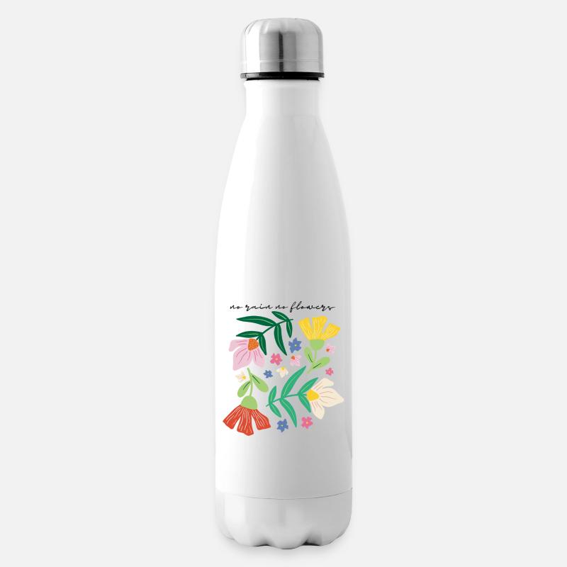 No Rain No Flowers – Florales Motiv 🌼✨ - Isolierflasche - Weiß