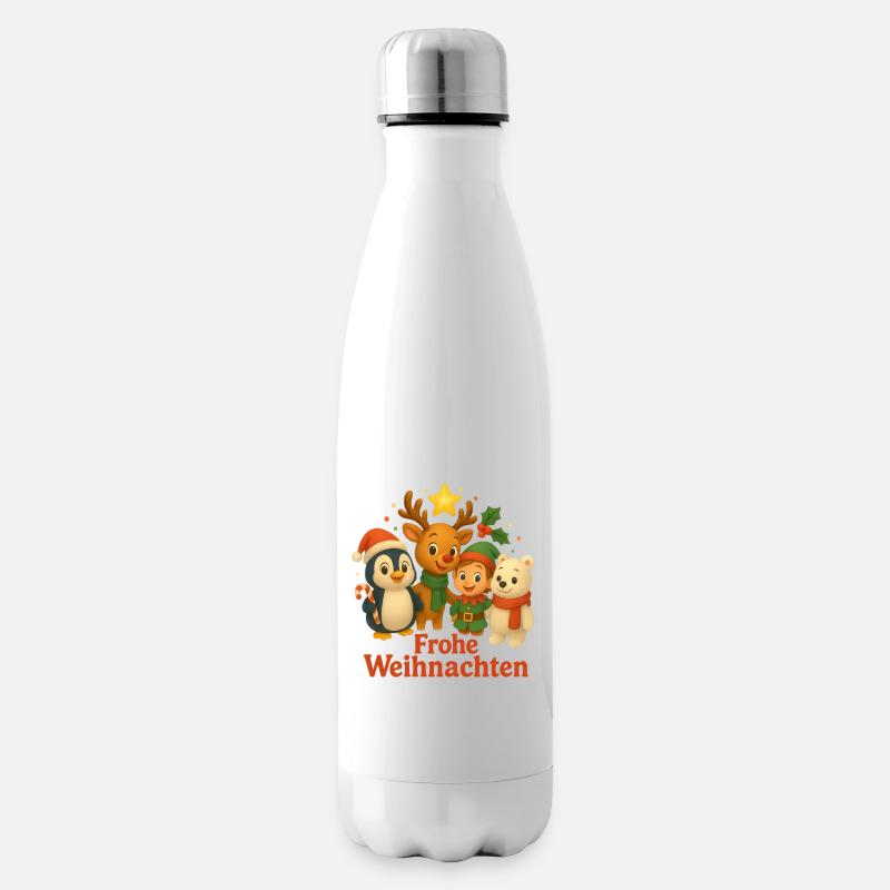 Frohe Weihnachten Winterfreunde Szene - Isolierflasche - Weiß