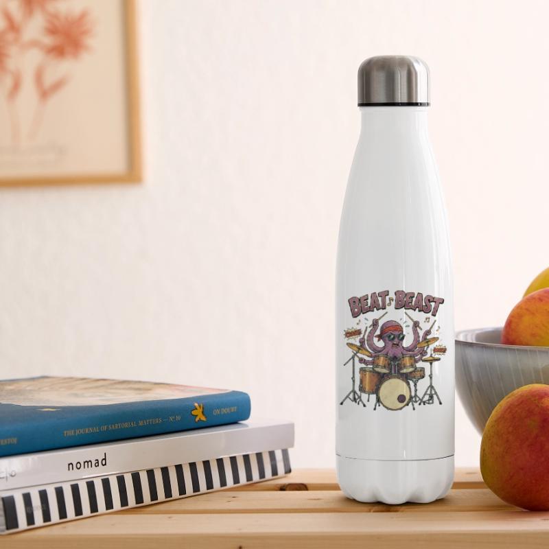 Beat Beast – Retro Comic Octopus Drummer Drum Insulated Water Bottle