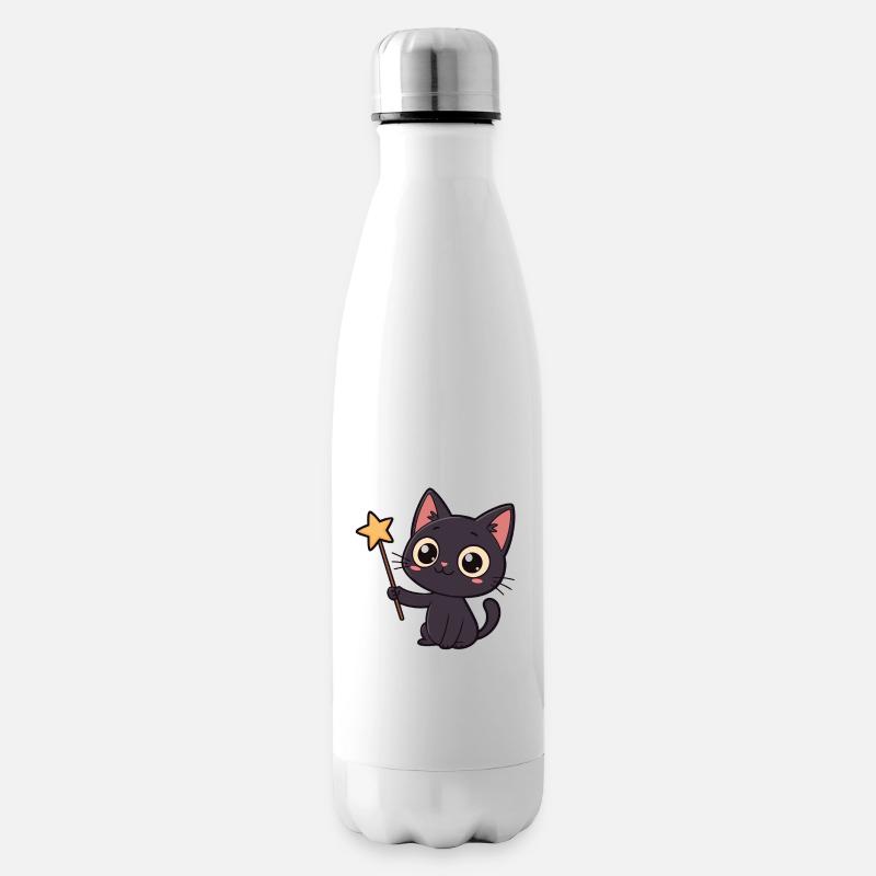 Chat magique et baguette étoilée - Bouteille isotherme - blanc