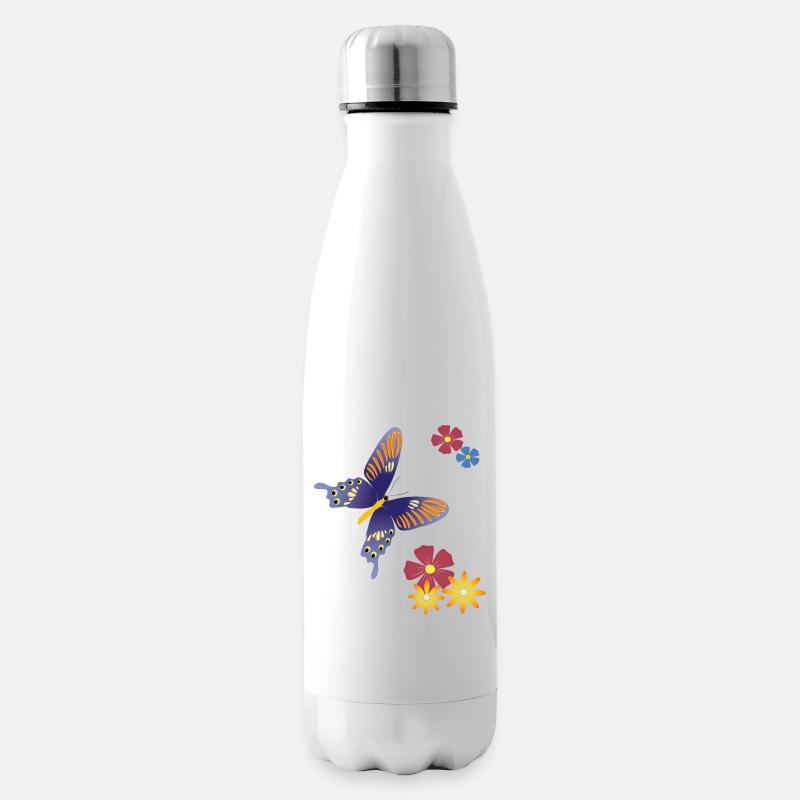Papillon avec des fleurs - Bouteille isotherme - blanc