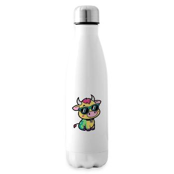 Kühne Kuh mit bunten Gläsern - Isolierflasche - Weiß - Rechts