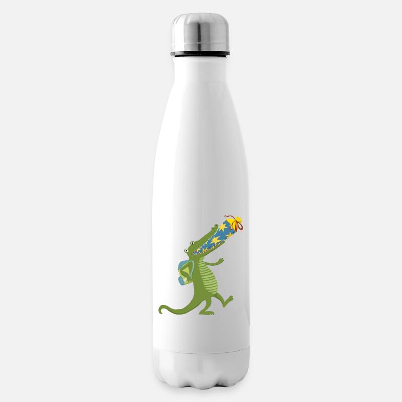 Schulkrokodil - Isolierflasche - Weiß