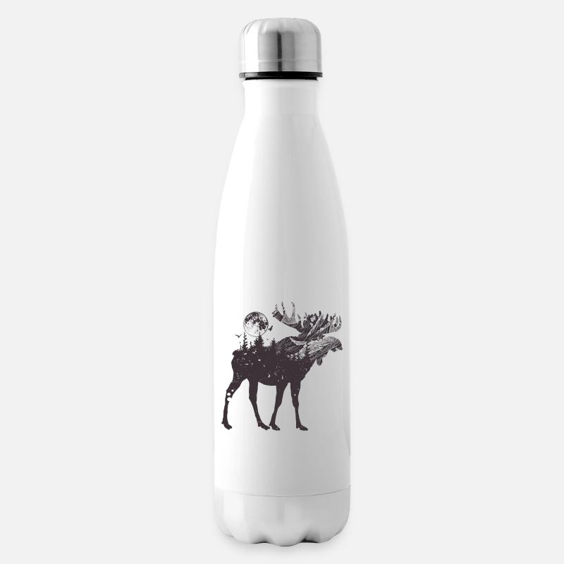 Silhouette de la forêt d’orignaux éclairée par la lune - Bouteille isotherme - blanc