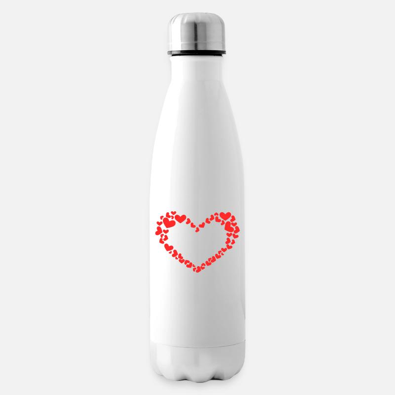 Herz Design mit vielen Herzchen Rot - Isolierflasche - Weiß