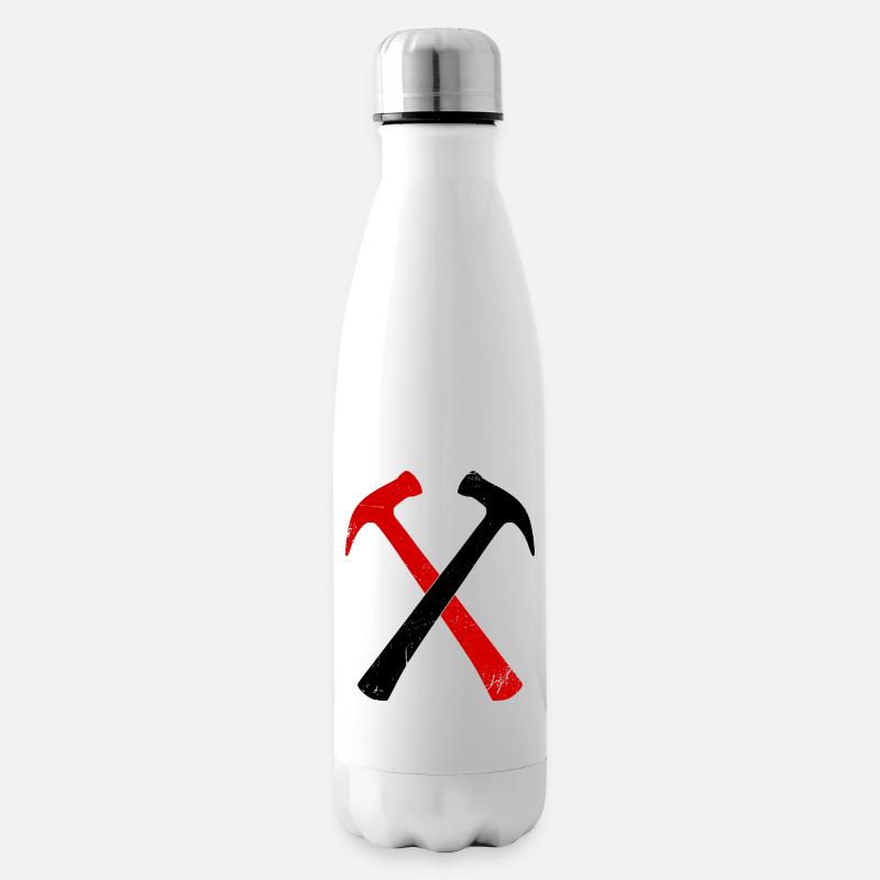 Marteau de charpentier croisé noir et rouge - Bouteille isotherme - blanc