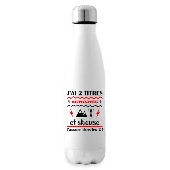 2 titres : retraitée et skieuse,cadeau retraite - Bouteille isotherme - blanc - Droite