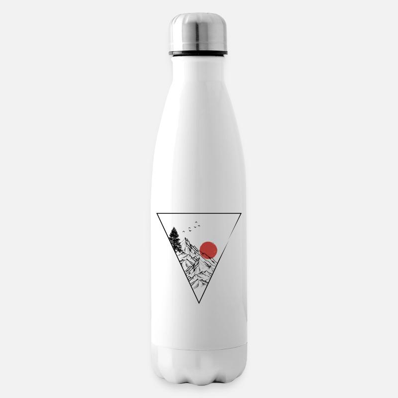Rote Sonne über minimalistischer Bergsilhouette - Isolierflasche - Weiß