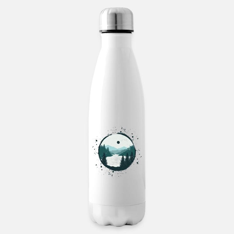 Serene Mountain River Landscape Tee - Insulated Water Bottle - white