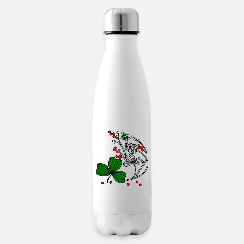 Wildblumen mit roten und grünen Beeren - Isolierflasche - Weiß