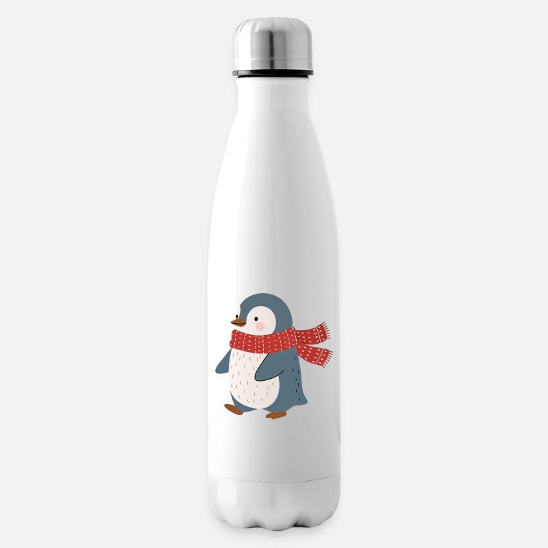 Pingouin avec écharpe d’hiver rouge - Bouteille isotherme - blanc