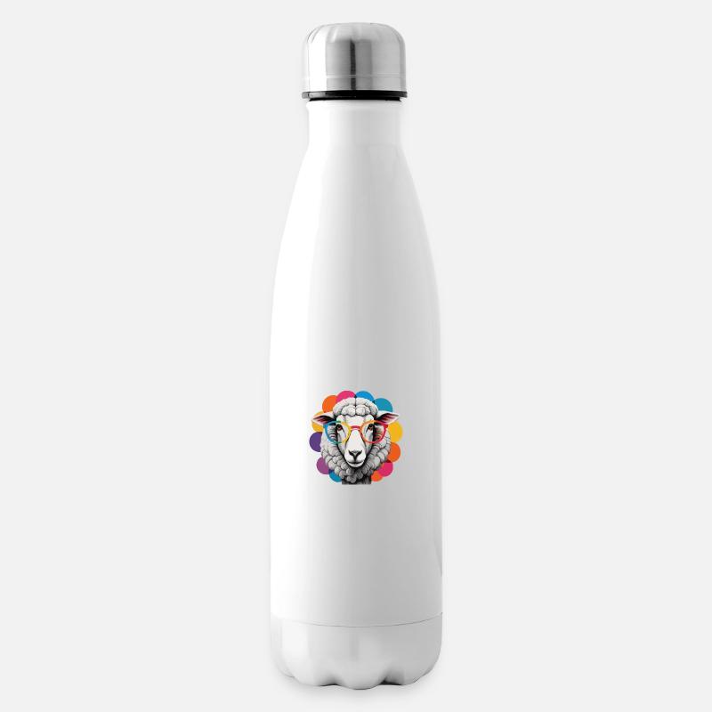Schaf cool flauschig mit Brille bunter Hintergrund - Isolierflasche - Weiß