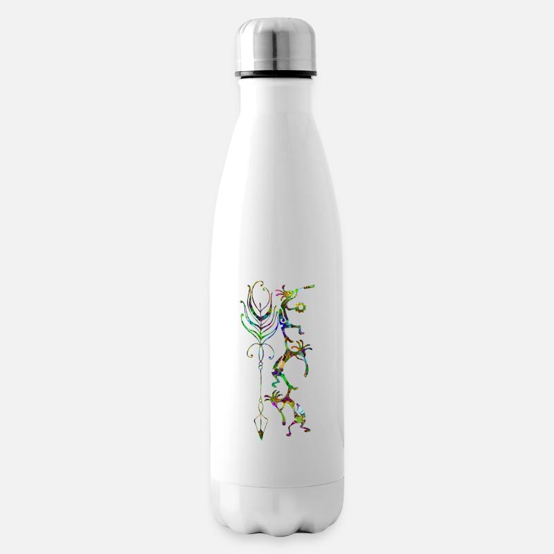 Kokopelli Musician Acrobats - Boho Feather 2 - Bouteille isotherme - blanc