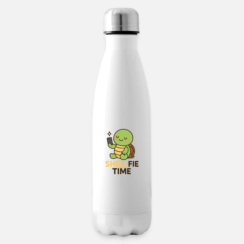 Shellfie Time - Selfie de tortue mignonne - Bouteille isotherme - blanc