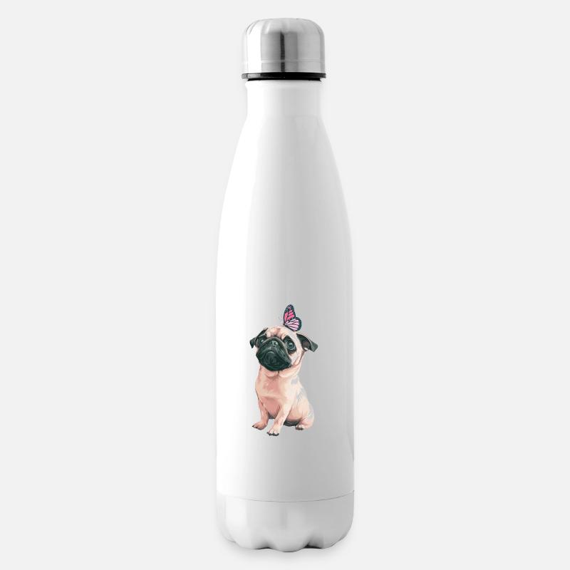 Mops mit Schmetterling - Isolierflasche - Weiß