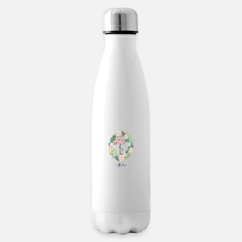 Flamingo - Aloha - Blumenkranz - Isolierflasche - Weiß