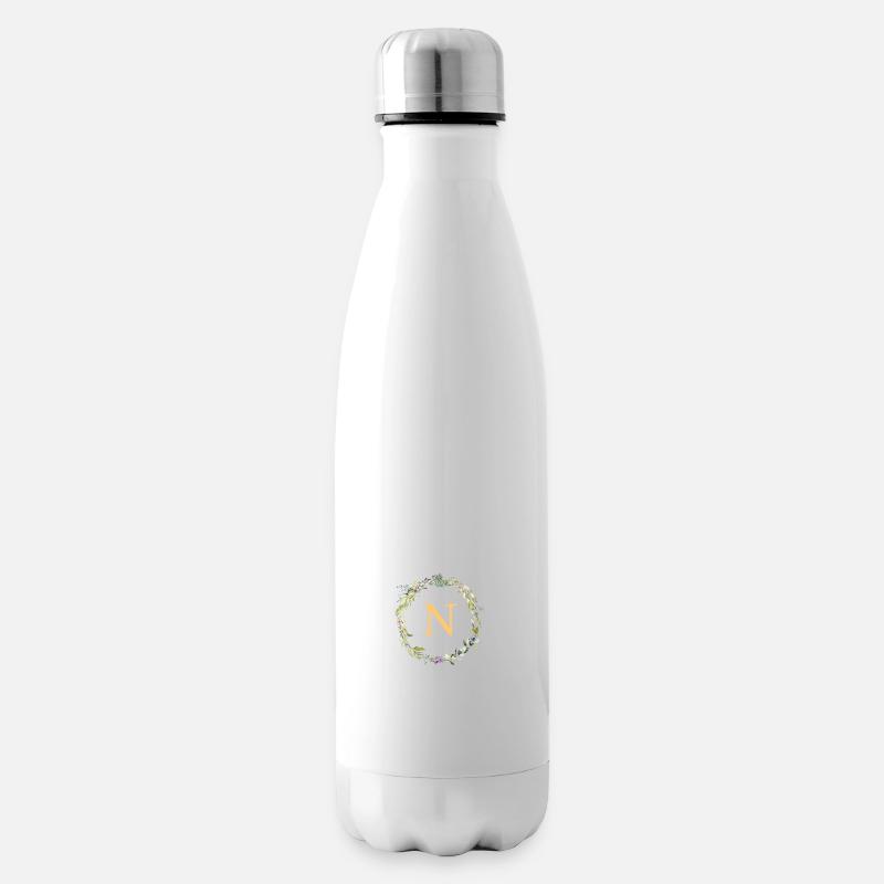 N Monogramm Eukalyptus-Kranz - Isolierflasche - Weiß