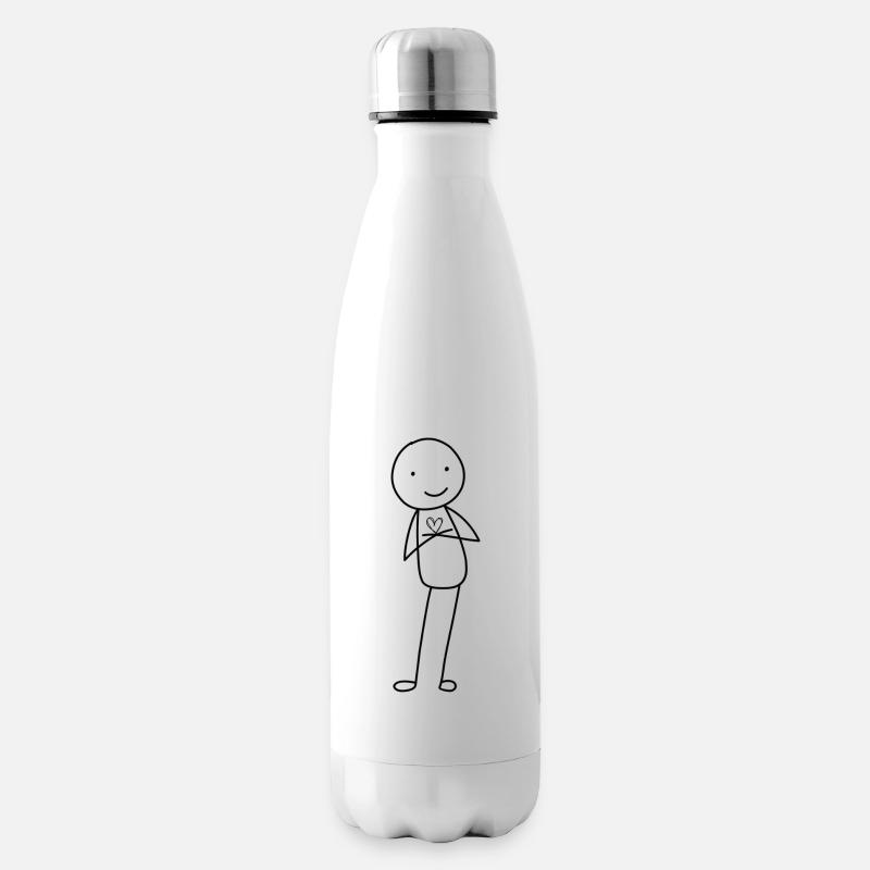 Strichmännchen mit Herz - Isolierflasche - Weiß