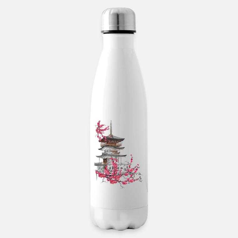 Pagode und Sakura - Isolierflasche - Weiß