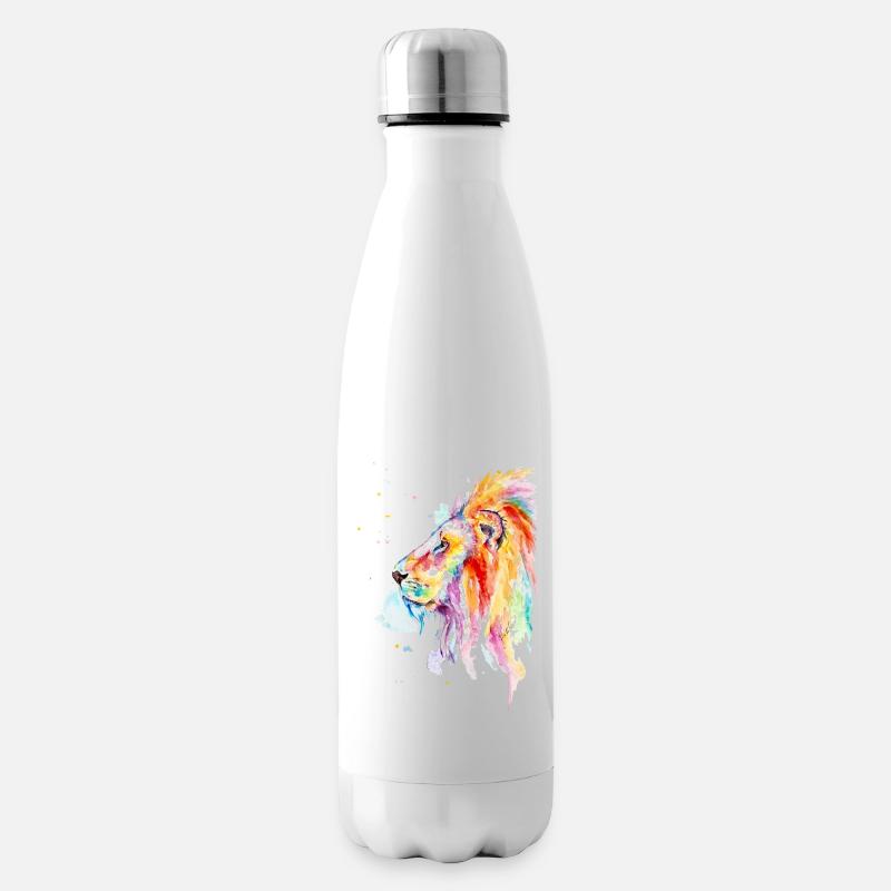 Bunter Aquarell Löwe - Isolierflasche - Weiß