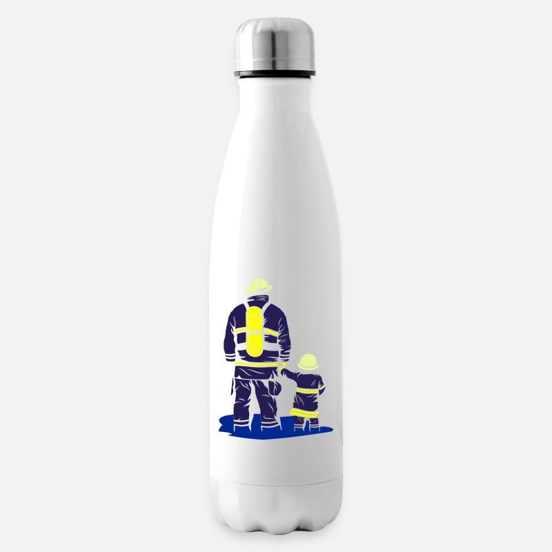 Feuerwehrpapa mit Sohn - Isolierflasche - Weiß
