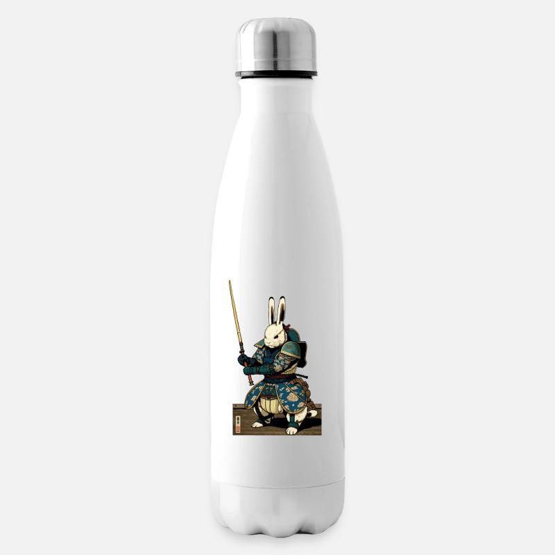 Japanischer Hase in Samurairüstung in Ukiyo-e Stil - Isolierflasche - Weiß