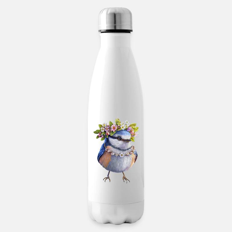 Vogel Blumenkranz - Isolierflasche - Weiß
