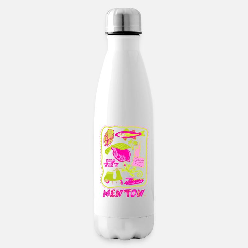 Menton Pop art -Illustration colorée estivale - Bouteille isotherme - blanc