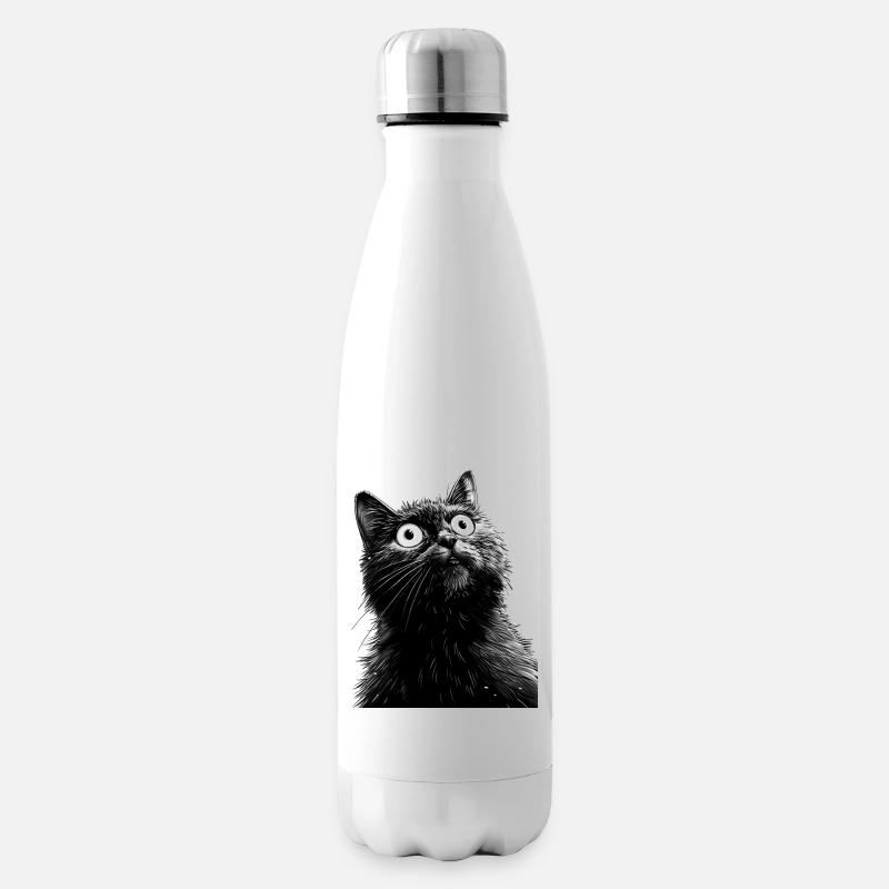 Schwarze Katze Henry - Isolierflasche - Weiß