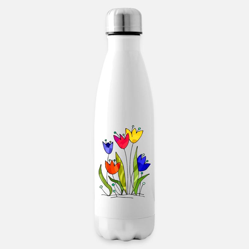 Blumen - Isolierflasche - Weiß